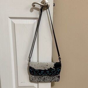 Myra Bag Black and Blue Patterned Clutch